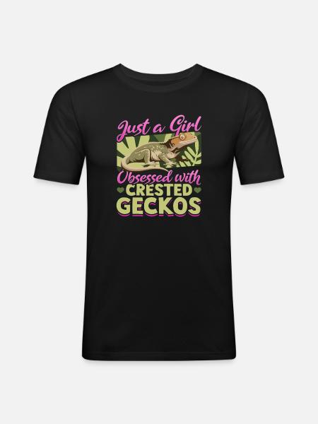 Funny Reptile Crested Gecko - Men's Slim Fit T-Shirt - black
