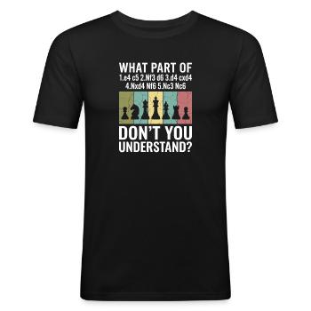 Ouverture d’échecs Humour de notation sicilienne - T-shirt près du corps Homme - noir - Devant - Nik (191cm)