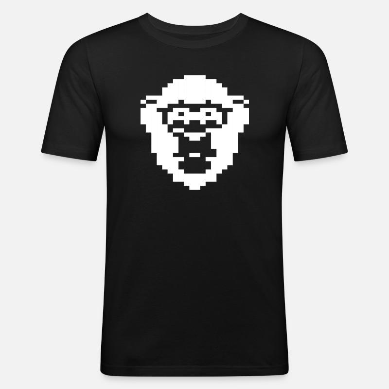 Retro Pixel Chimp Abzeichen - Männer Slim Fit T-Shirt - Schwarz