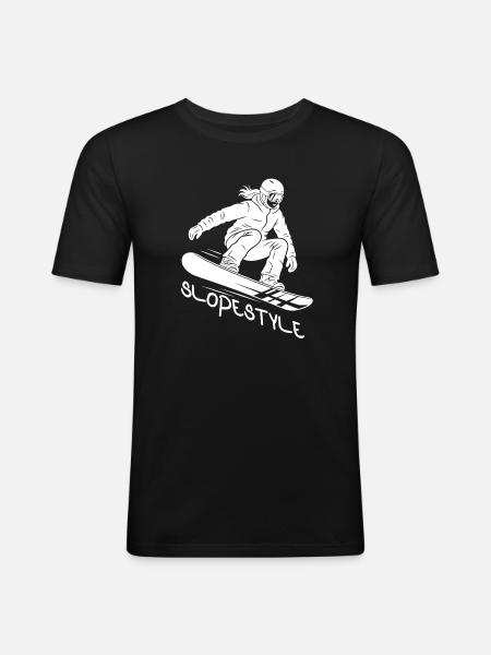 Slopestyle Snowboard Action Geschenk - Männer Slim Fit T-Shirt - Schwarz