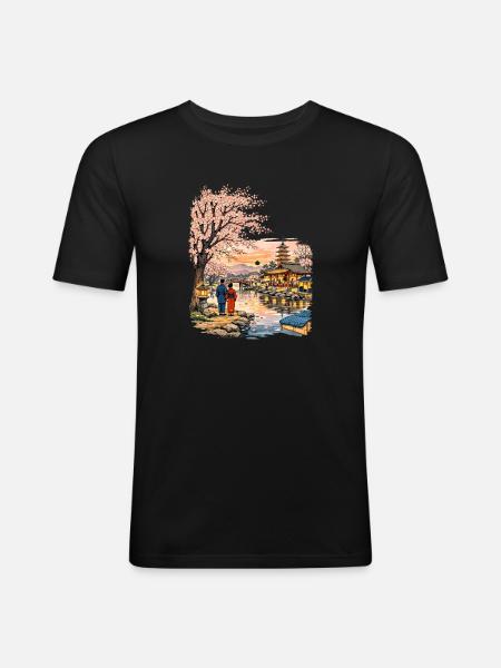Traditional Japanese cherry blossoms - Men's Slim Fit T-Shirt - black