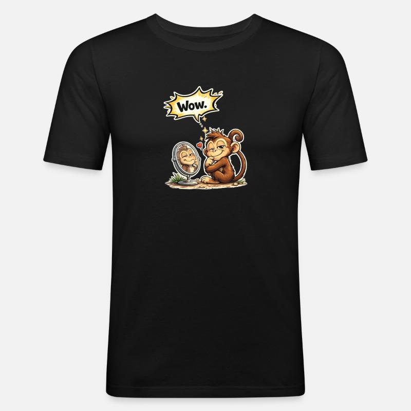Funny Monkey Wow Saying Gift - Men's Slim Fit T-Shirt - black