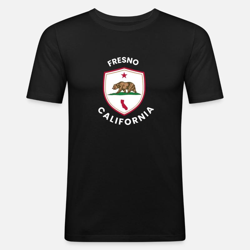 Fresno Shield Bear Emblem - Männer Slim Fit T-Shirt - Schwarz