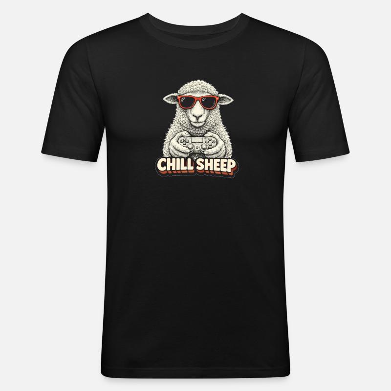 Chill Sheep mit Controller - Männer Slim Fit T-Shirt - Schwarz