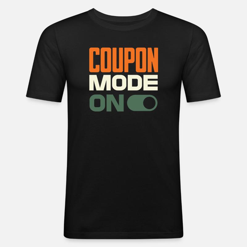 Coupon Mode On – Schnäppchenjäger Retro Design - Männer Slim Fit T-Shirt - Schwarz