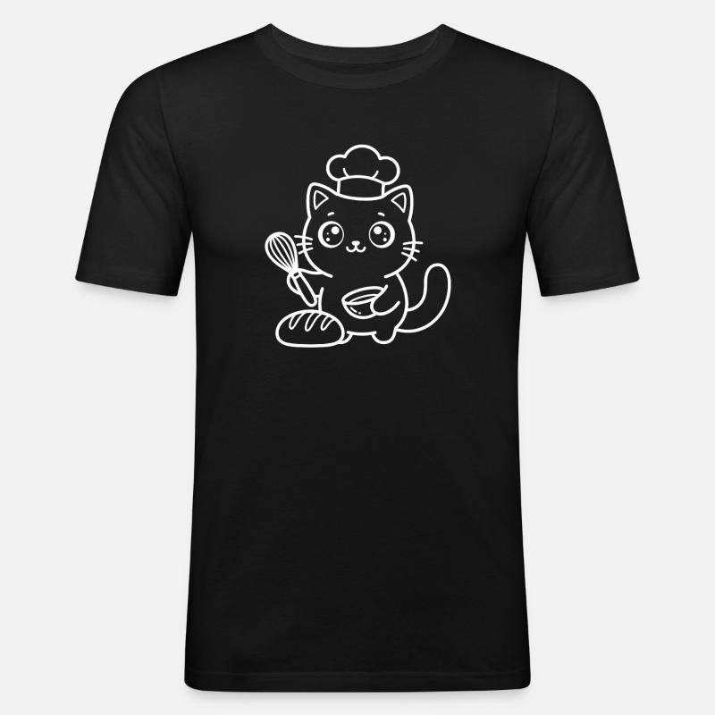 Bäcker Kawaii Katze - Männer Slim Fit T-Shirt - Schwarz