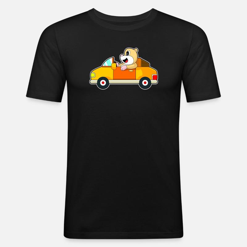 Hamster Auto - Männer Slim Fit T-Shirt - Schwarz