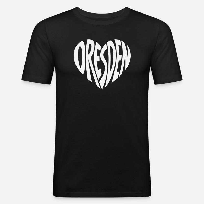 Dresden Herz Schriftzug - Männer Slim Fit T-Shirt - Schwarz