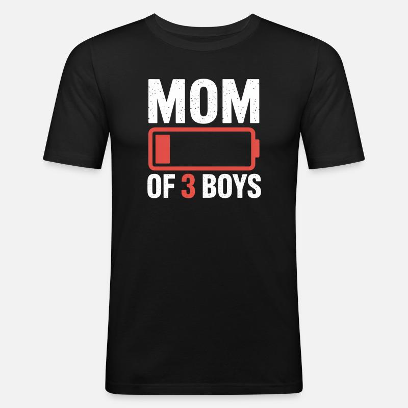 Mutter von 3 Jungs Batterie-Ikon-Tee - Männer Slim Fit T-Shirt - Schwarz