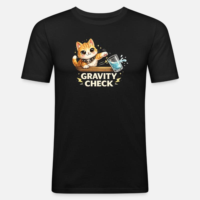 Déclaration drôle de chat Gravity Check - T-shirt près du corps Homme - noir