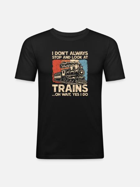 Dampflokomotiv-Eisenbahn-Zugbeobachtung - Männer Slim Fit T-Shirt - Schwarz