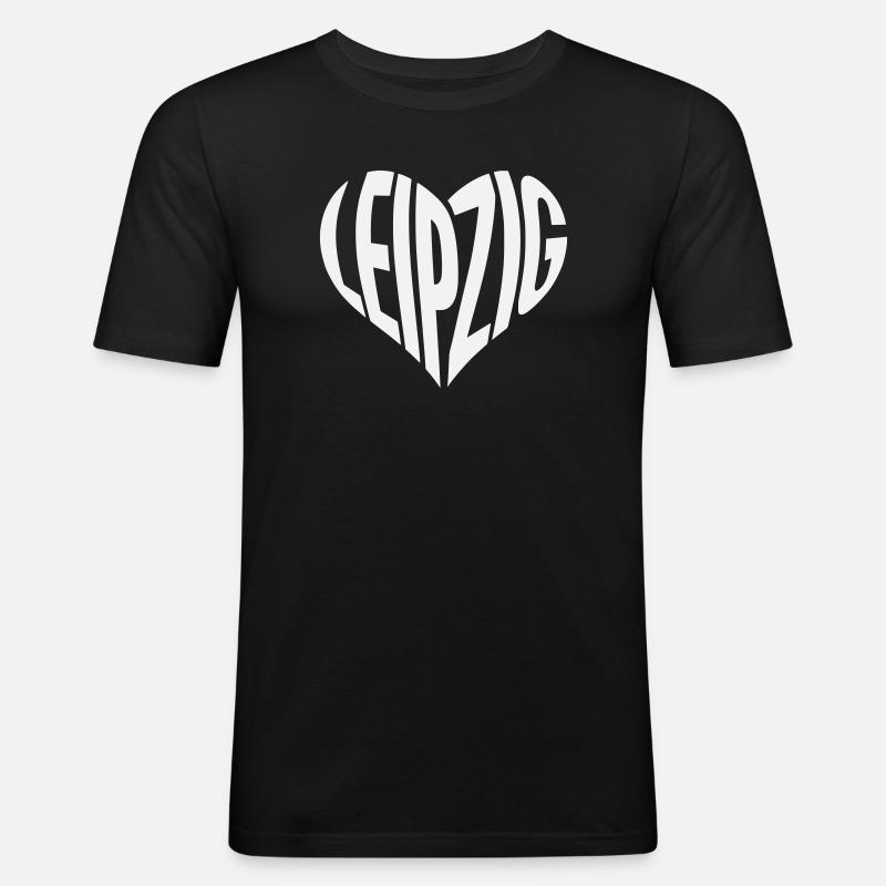 Leipzig Herz-Typo  - Männer Slim Fit T-Shirt - Schwarz