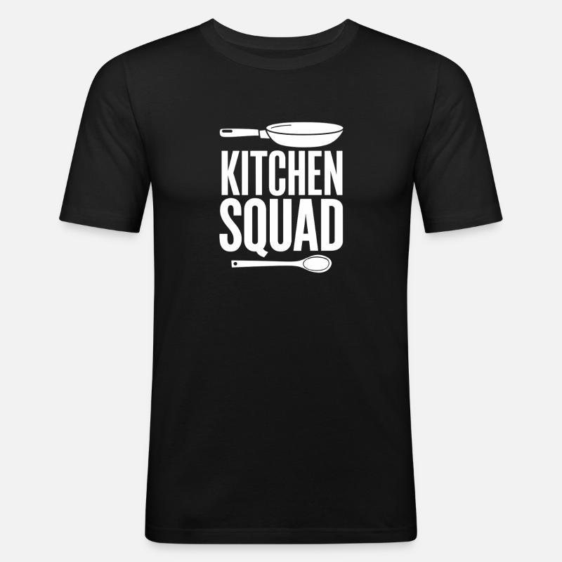Kitchen Squad Kochteam Pfanne Kochlöffel - Männer Slim Fit T-Shirt - Schwarz