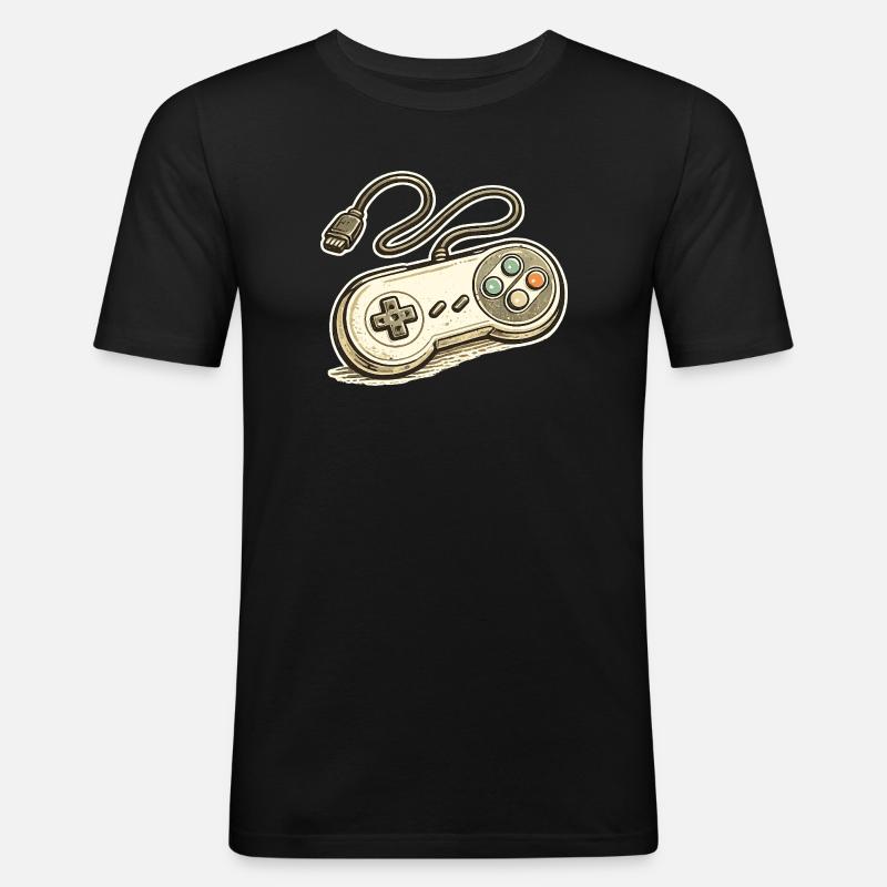 Retro Spielcontroller Grafik - Männer Slim Fit T-Shirt - Schwarz