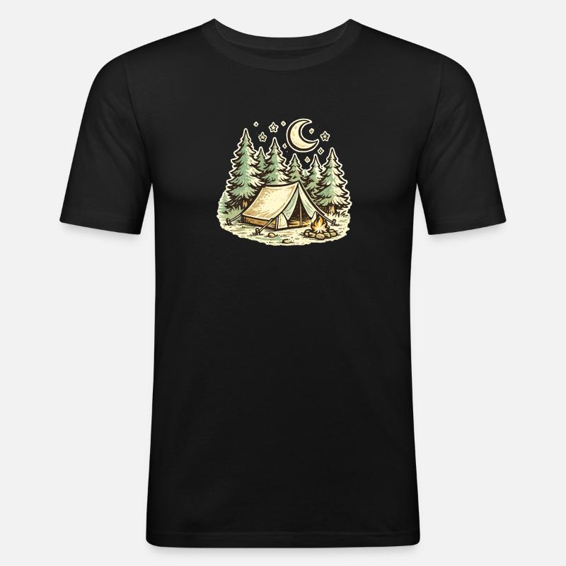Waldcamping Mondscheinnächte - Männer Slim Fit T-Shirt - Schwarz