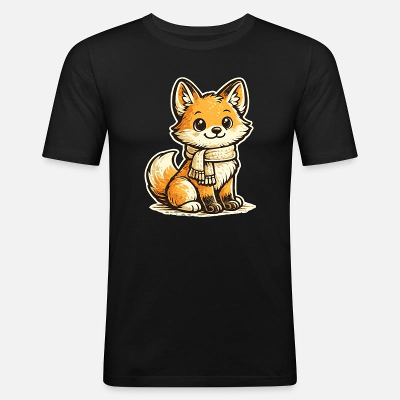 Kuschelfuchs mit Schal Cartoon - Männer Slim Fit T-Shirt - Schwarz