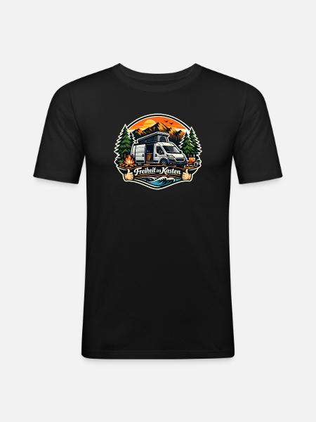 Freiheit im Kasten Camper - Männer Slim Fit T-Shirt - Schwarz