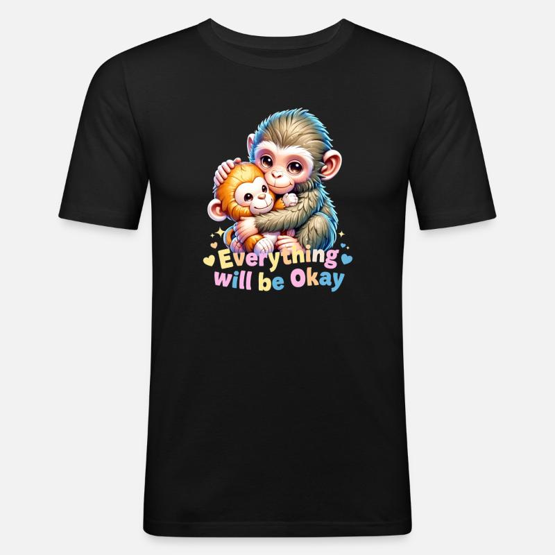 Everything Will Be Okay Monkey Hug - Men's Slim Fit T-Shirt - black