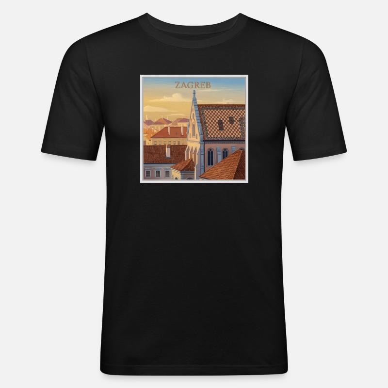 Zagreb Dachlandschaft im Abendlicht - Männer Slim Fit T-Shirt - Schwarz