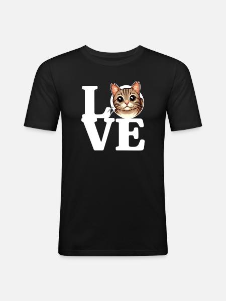 LOVE Tabby Cat Cat Lover Funny - Men's Slim Fit T-Shirt - black