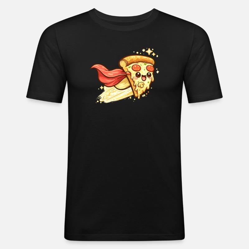 Pizzaheld mit Cape - Männer Slim Fit T-Shirt - Schwarz