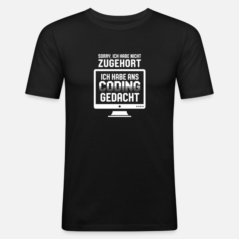 Coding-Gedanke statt Zuhören - Männer Slim Fit T-Shirt - Schwarz