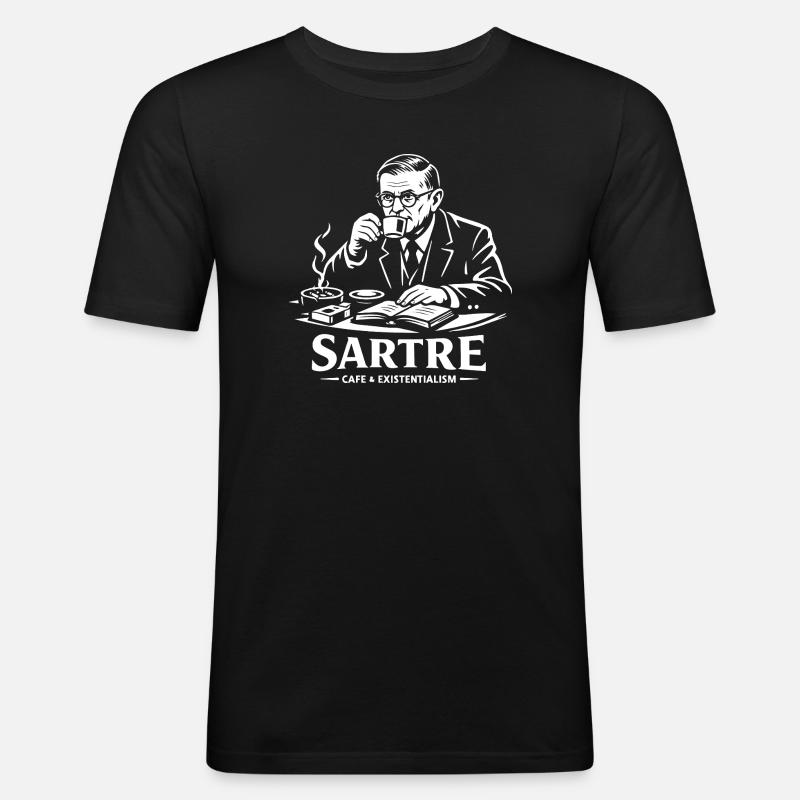 Sartre Café Existentialismus - Männer Slim Fit T-Shirt - Schwarz
