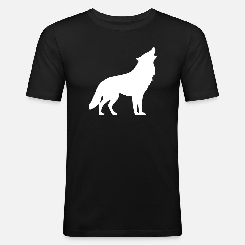 Heulender Wolf weiß  - Männer Slim Fit T-Shirt - Schwarz