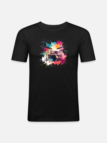 Schlagzeug Bunt - Männer Slim Fit T-Shirt - Schwarz