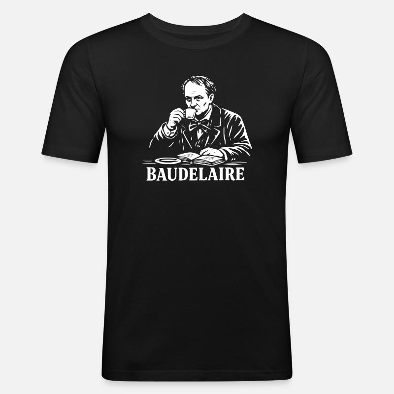 Baudelaire Kaffee & Bücher - Männer Slim Fit T-Shirt - Schwarz