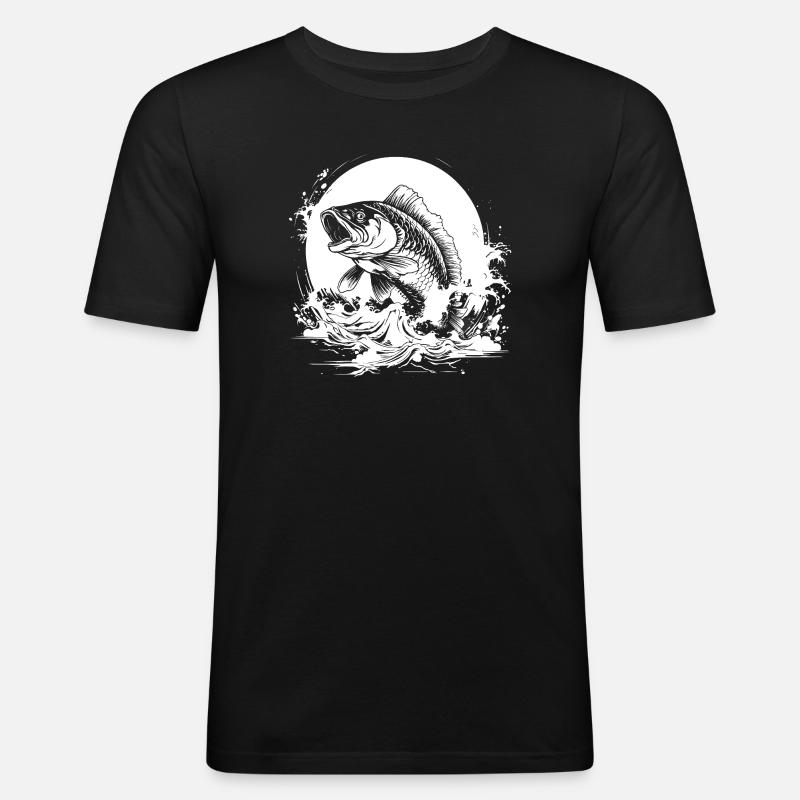 Fischerei Zeichnung - Männer Slim Fit T-Shirt - Schwarz