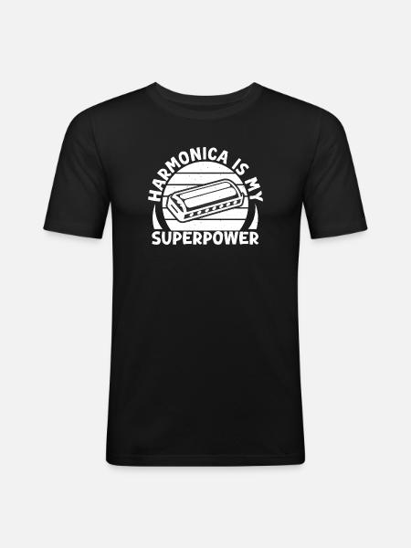 Harmonica Musican Is My Superpower Harmonica - Men's Slim Fit T-Shirt - black