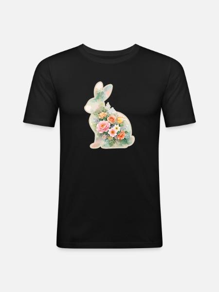 Hase Aquarell Blumen Ostern - Männer Slim Fit T-Shirt - Schwarz