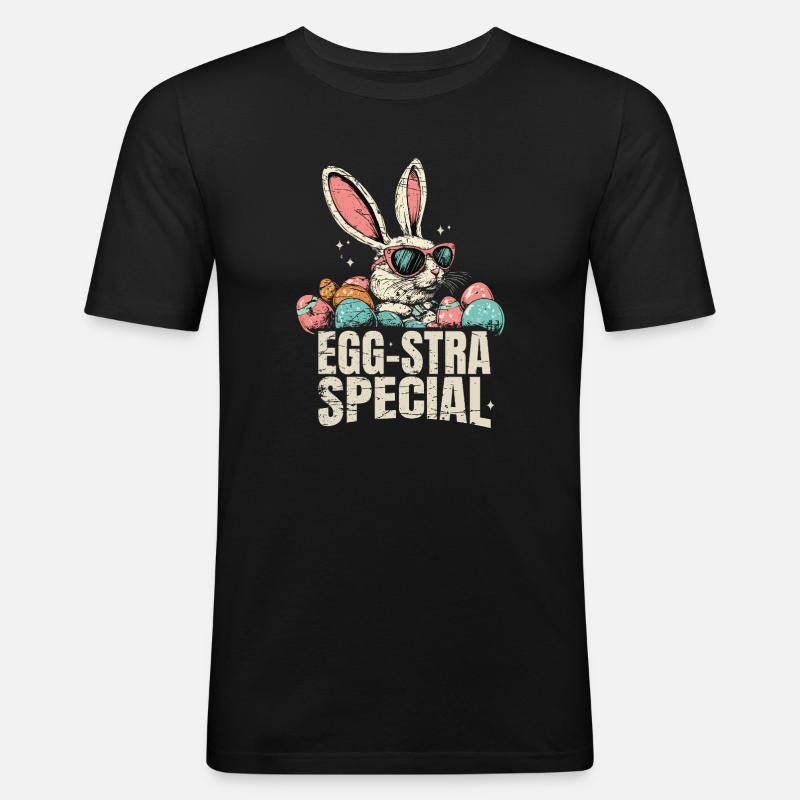 Eggsta Special Retro Hase Ostern  - Männer Slim Fit T-Shirt - Schwarz