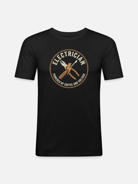 Elektriker Kaffee Spannung - Männer Slim Fit T-Shirt - Schwarz