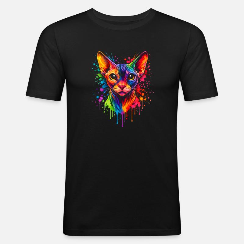 Sphynx Neon | Katzenkunst Pop Art - Männer Slim Fit T-Shirt - Schwarz