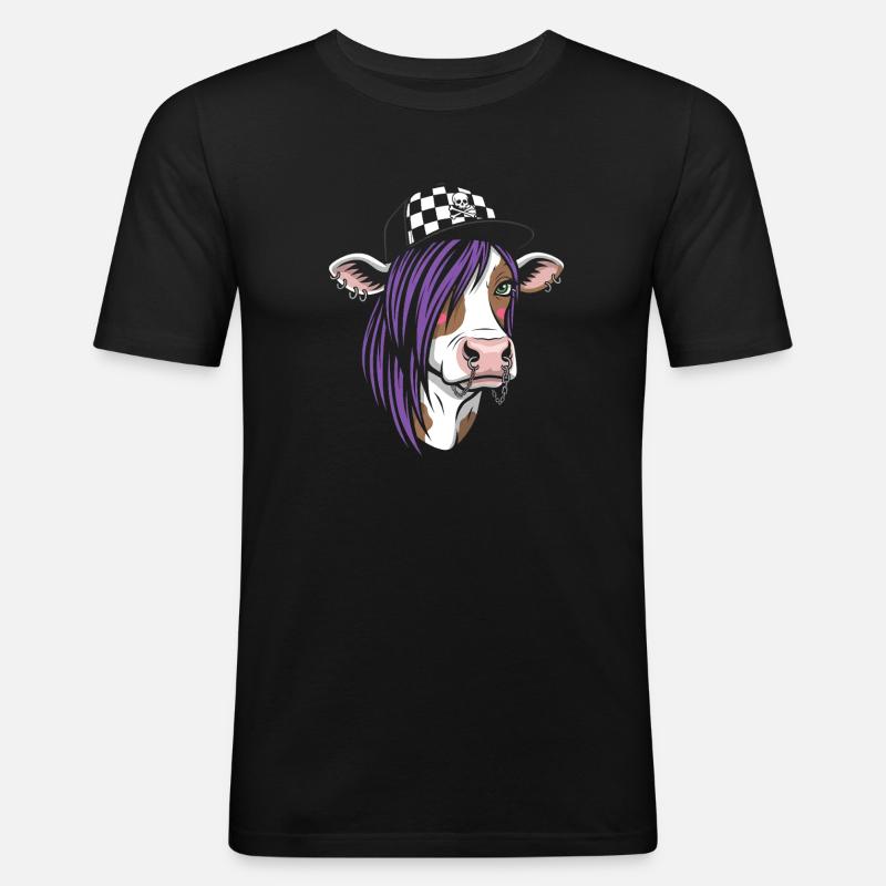Punk Kuh mit Lila Haar - Männer Slim Fit T-Shirt - Schwarz
