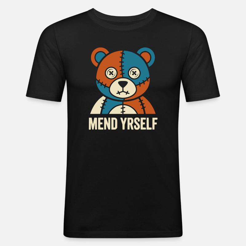 Patchwork Bear: Stitches & Contrast - Men's Slim Fit T-Shirt - black