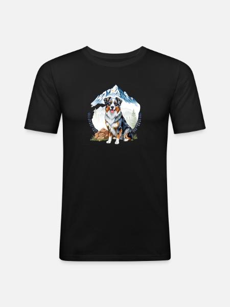 Aussie Dog Landscape Nature Illustration - Men's Slim Fit T-Shirt - black