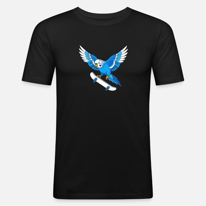 Blauer Papagei auf Skateboard - Männer Slim Fit T-Shirt - Schwarz