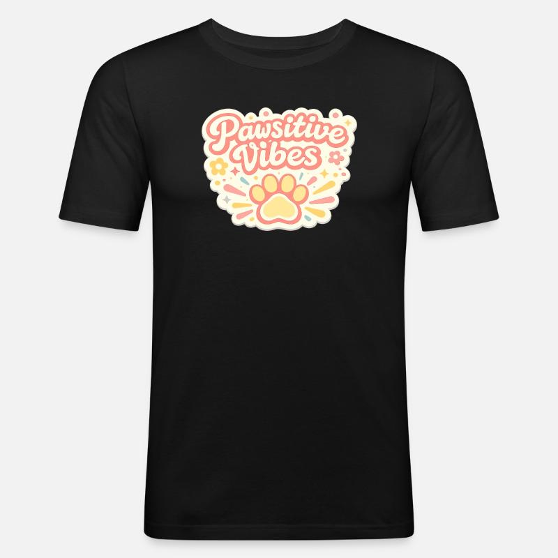 Pawsitive Vibes Pfotenfreude - Männer Slim Fit T-Shirt - Schwarz