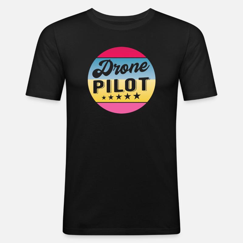 Drone Pilot Drohnenpilot Gradient Badge - Männer Slim Fit T-Shirt - Schwarz