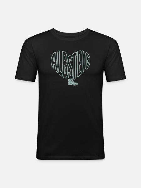 Albsteig heart with hiking boots - Men's Slim Fit T-Shirt - black