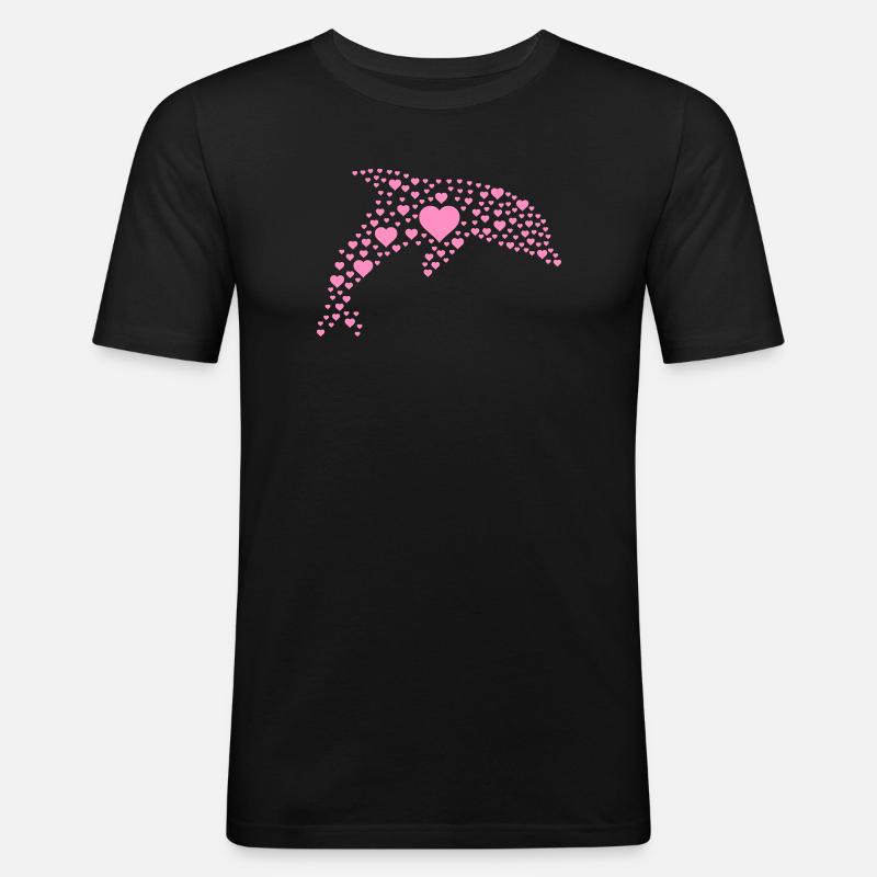 Delfin mit kleinen Herzen - Männer Slim Fit T-Shirt - Schwarz