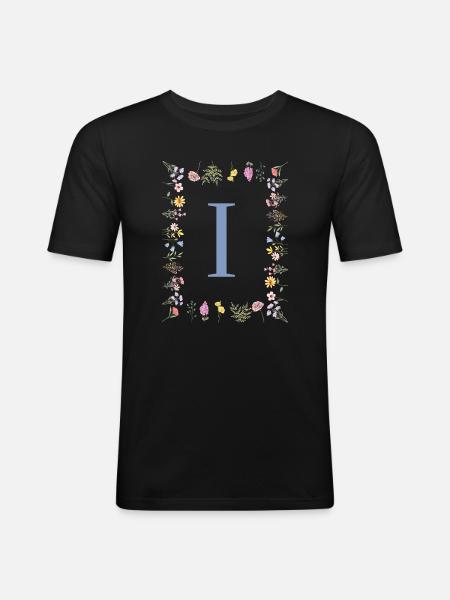 Florale Initial "I" Blumenmonogramm - Männer Slim Fit T-Shirt - Schwarz