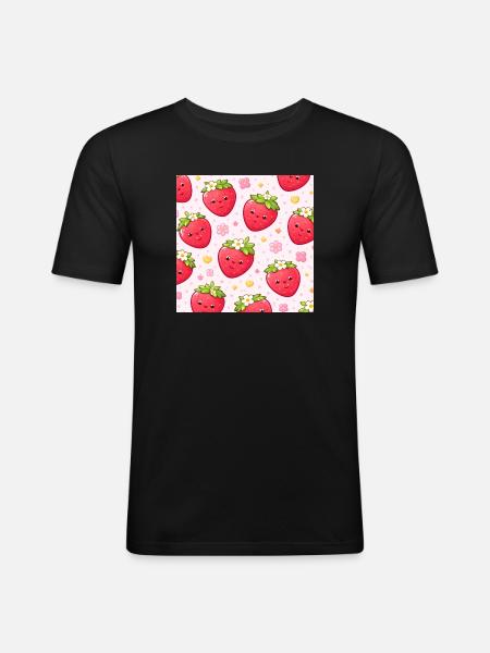 Kawaii Strawberry Polka Dot Pattern Pink - Men's Slim Fit T-Shirt - black