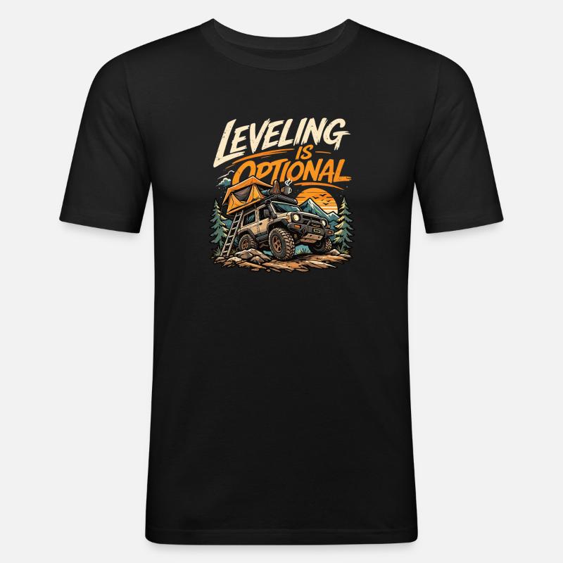 Leveling Is Optional – Offroad Camping Abenteuer  - Männer Slim Fit T-Shirt - Schwarz