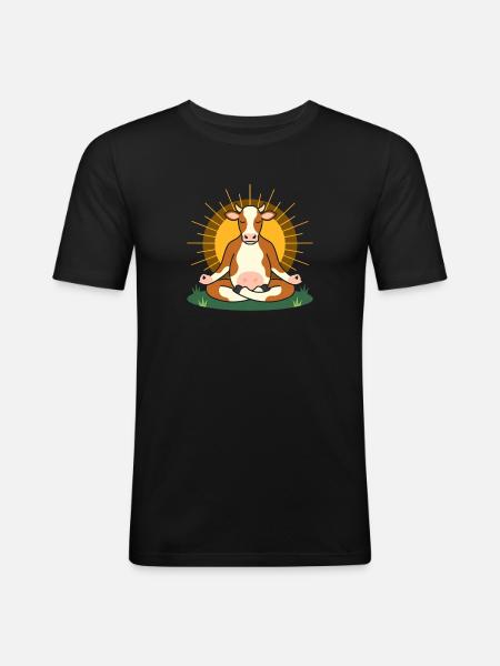 Sun Meditation Cow - Men's Slim Fit T-Shirt - black