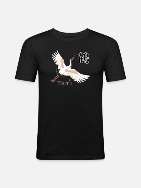 Tsuru Flying Art Kanji - Men's Slim Fit T-Shirt - black