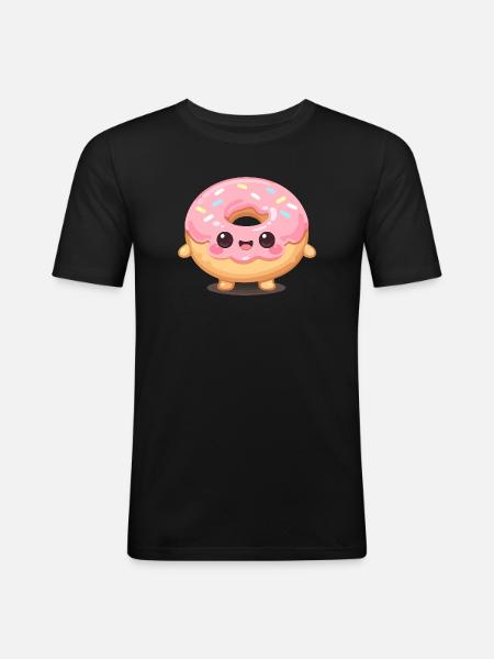 Kawaii donut with pink glaze - Men's Slim Fit T-Shirt - black